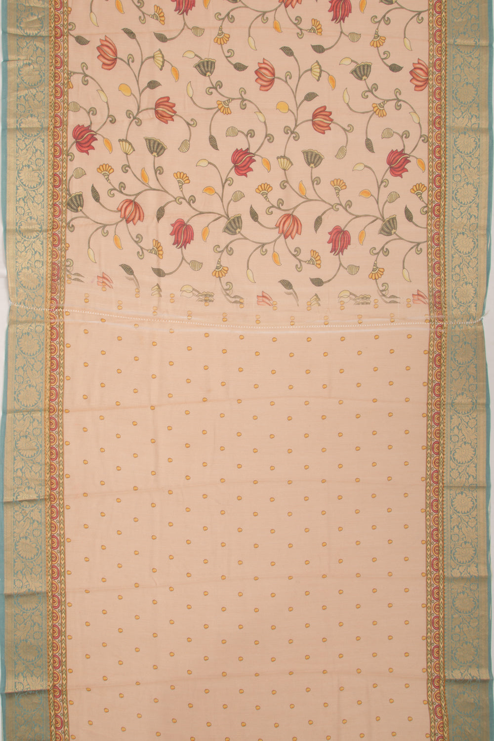 Chanderi Cotton Floral Printed Cream Saree