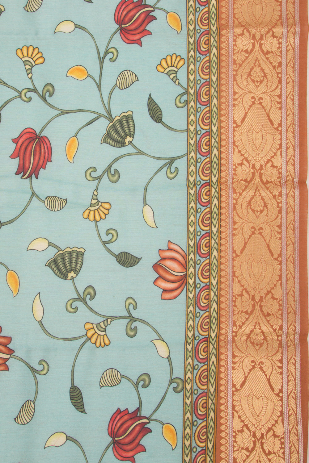 Chanderi Cotton Floral Printed Blue Saree