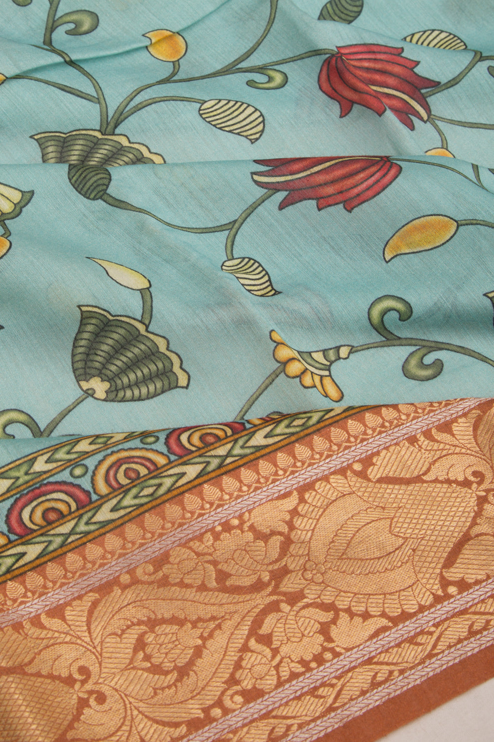 Chanderi Cotton Floral Printed Blue Saree