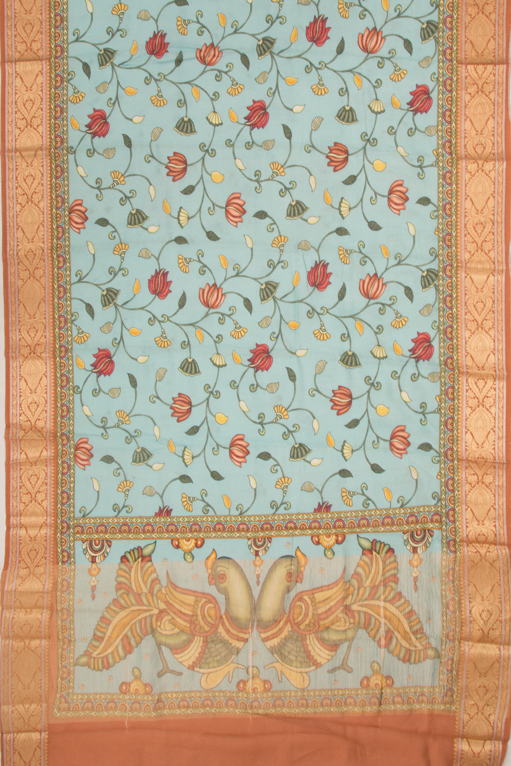 Chanderi Cotton Floral Printed Blue Saree