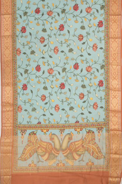 Chanderi Cotton Floral Printed Blue Saree