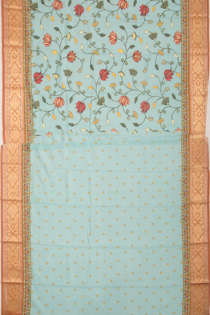 Chanderi Cotton Floral Printed Blue Saree