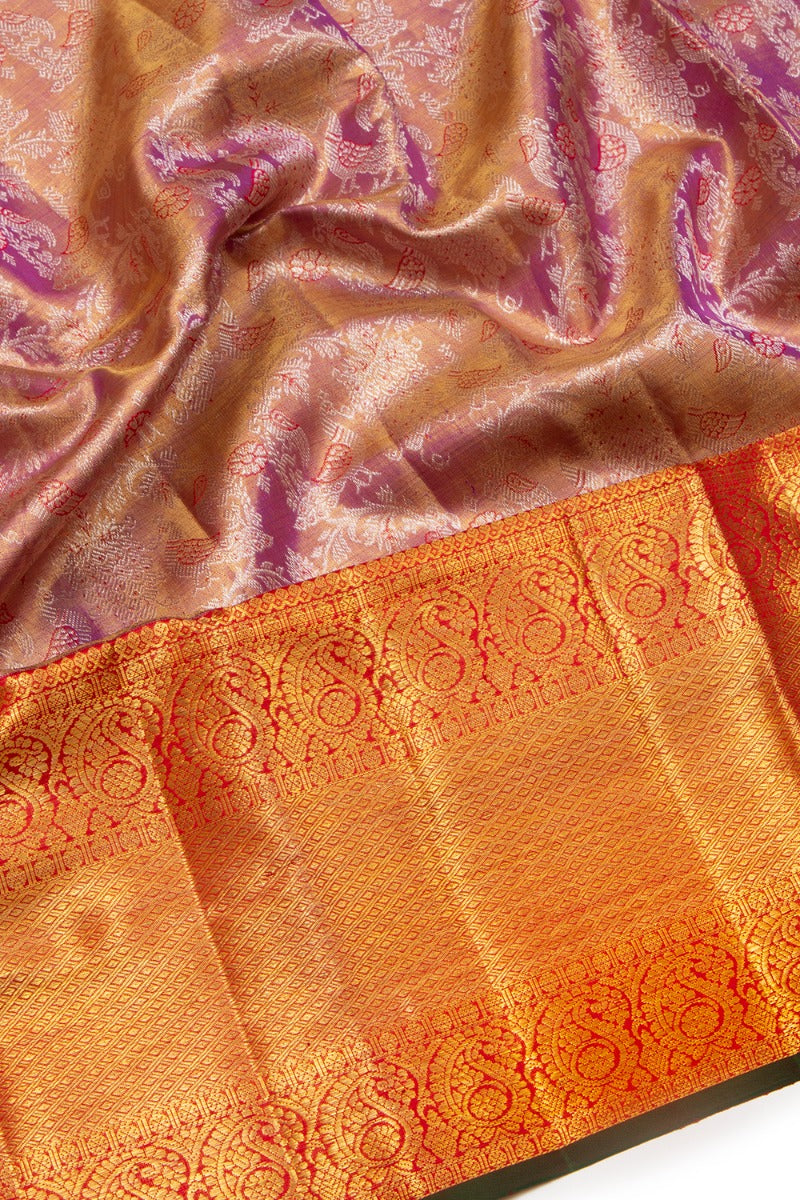 Kanchipuram Silk Tissue Brocade Lavender Saree