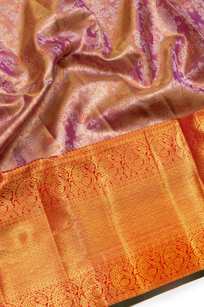 Kanchipuram Silk Tissue Brocade Lavender Saree