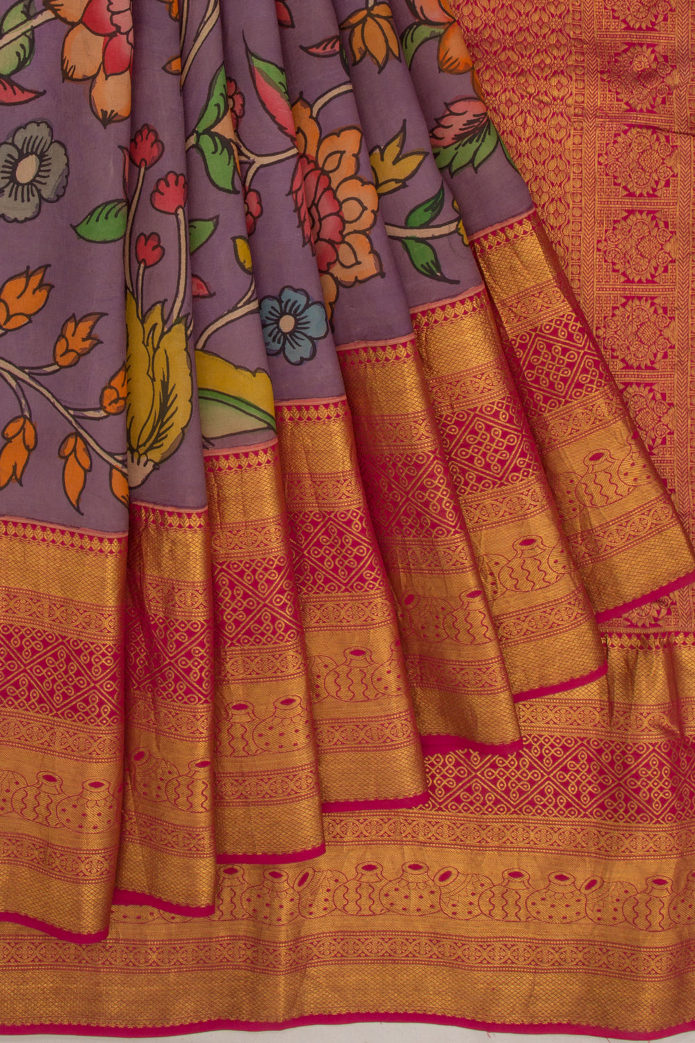Kanchipuram Silk Kalamkari Lavender Saree