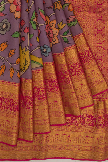Kanchipuram Silk Kalamkari Lavender Saree