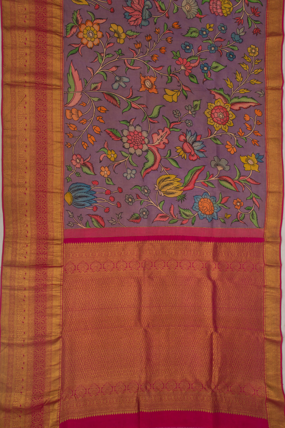Kanchipuram Silk Kalamkari Lavender Saree