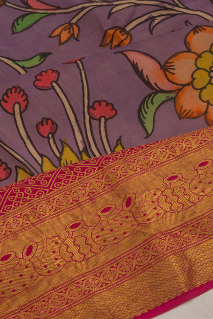 Kanchipuram Silk Kalamkari Lavender Saree