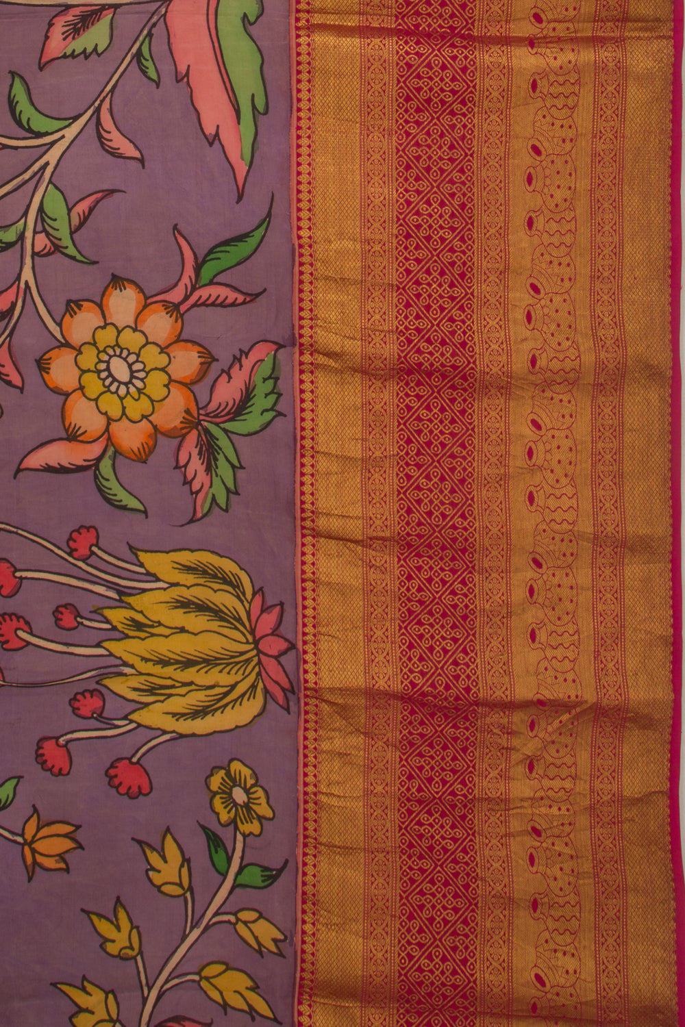 Kanchipuram Silk Kalamkari Lavender Saree