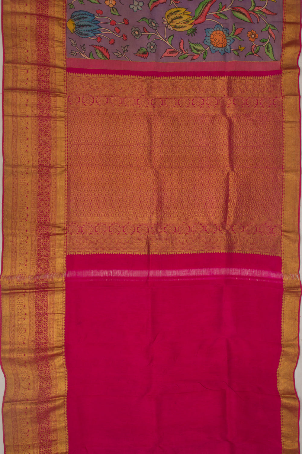 Kanchipuram Silk Kalamkari Lavender Saree