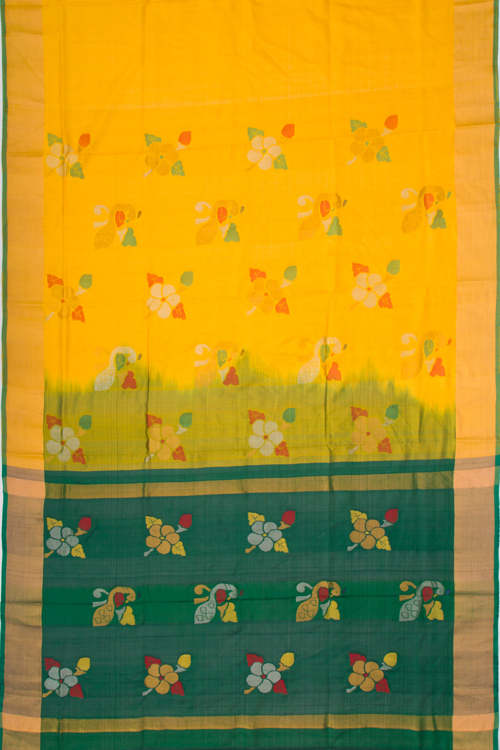 Uppada Silk Jamdani Butta Yellow Saree