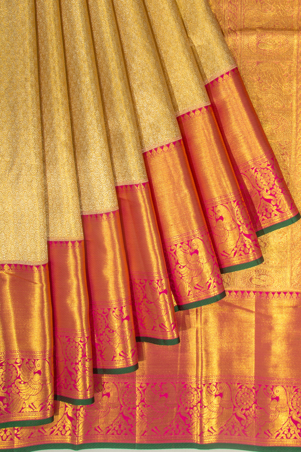 Kanchipuram Silk Tissue Brocade Gold Saree