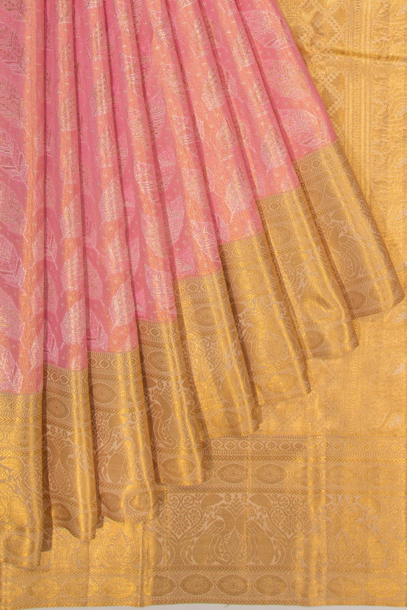 Kanchipuram Silk Tissue Brocade Pink Saree