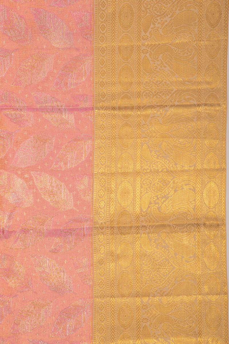 Kanchipuram Silk Tissue Brocade Pink Saree
