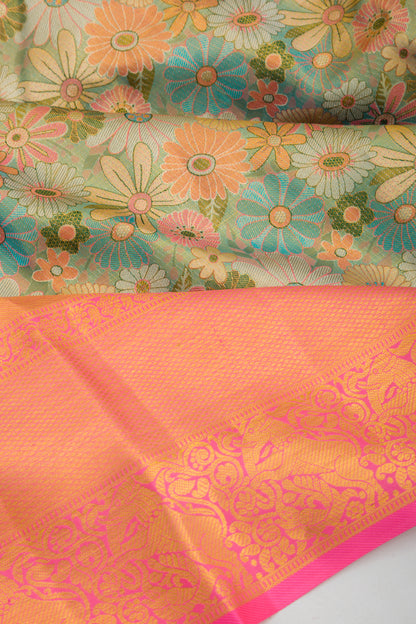 Kanchipuram Silk Tissue Brocade Blue Saree