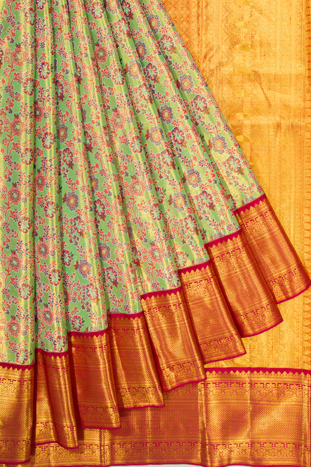 Kanchipuram Silk Tissue Jaal Green Saree