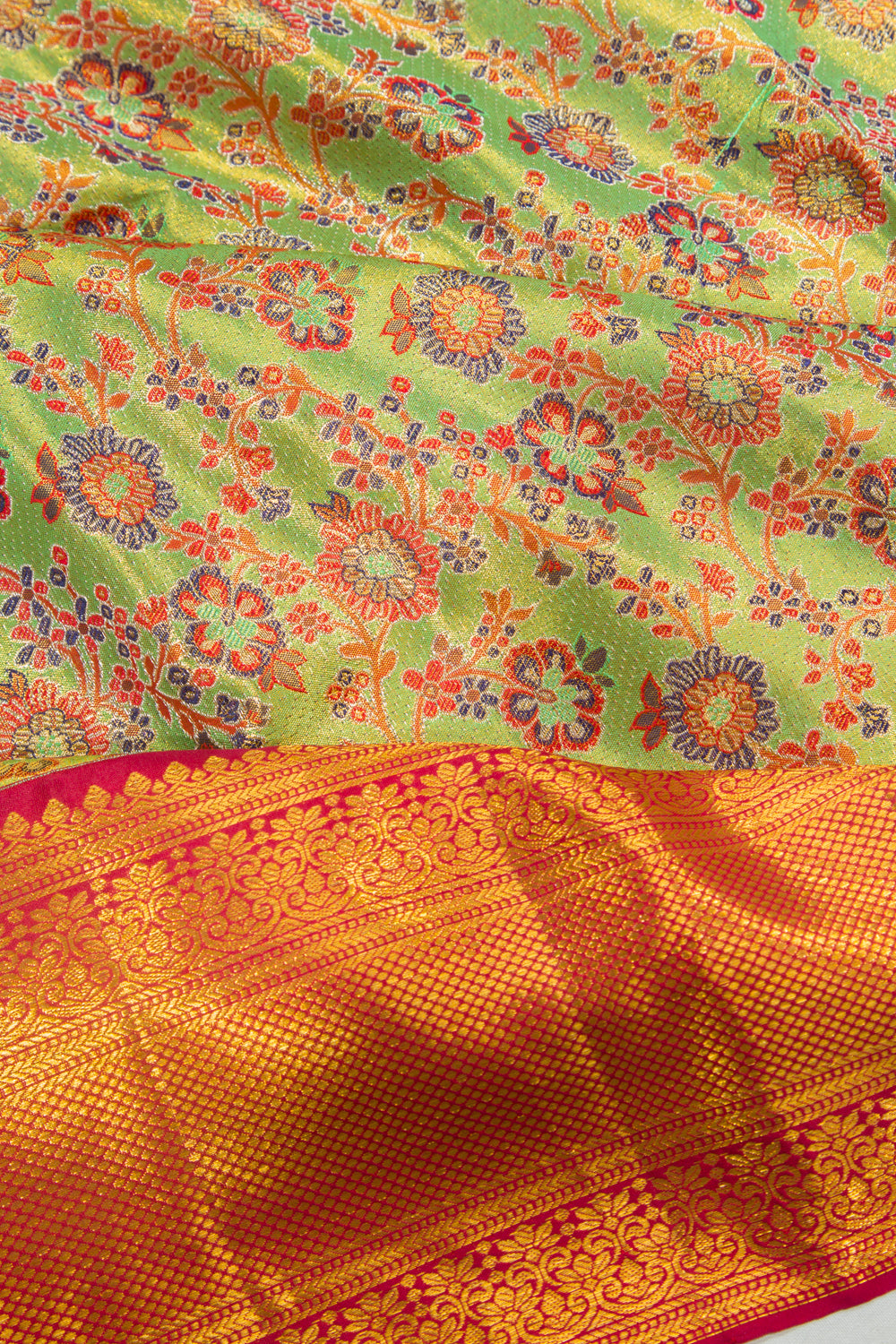 Kanchipuram Silk Tissue Jaal Green Saree