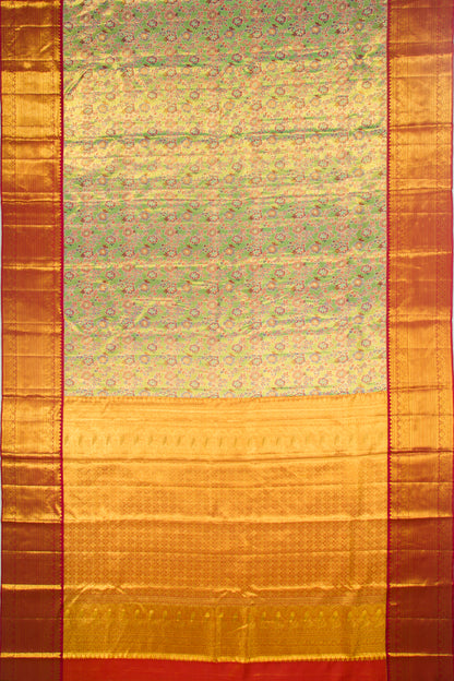 Kanchipuram Silk Tissue Jaal Green Saree
