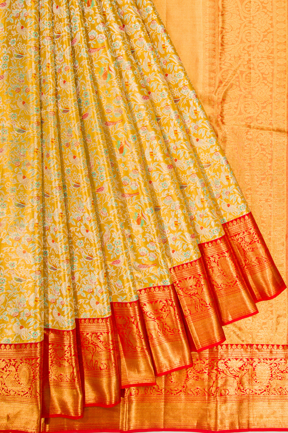 Kanchipuram Silk Tissue Jaal Yellow Saree
