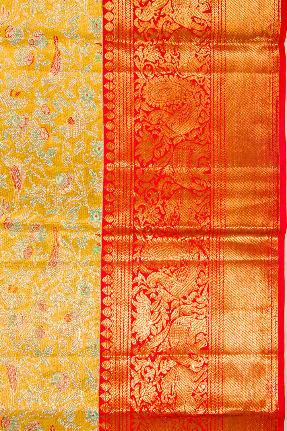 Kanchipuram Silk Tissue Jaal Yellow Saree