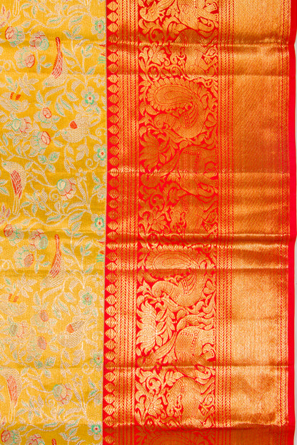 Kanchipuram Silk Tissue Jaal Yellow Saree