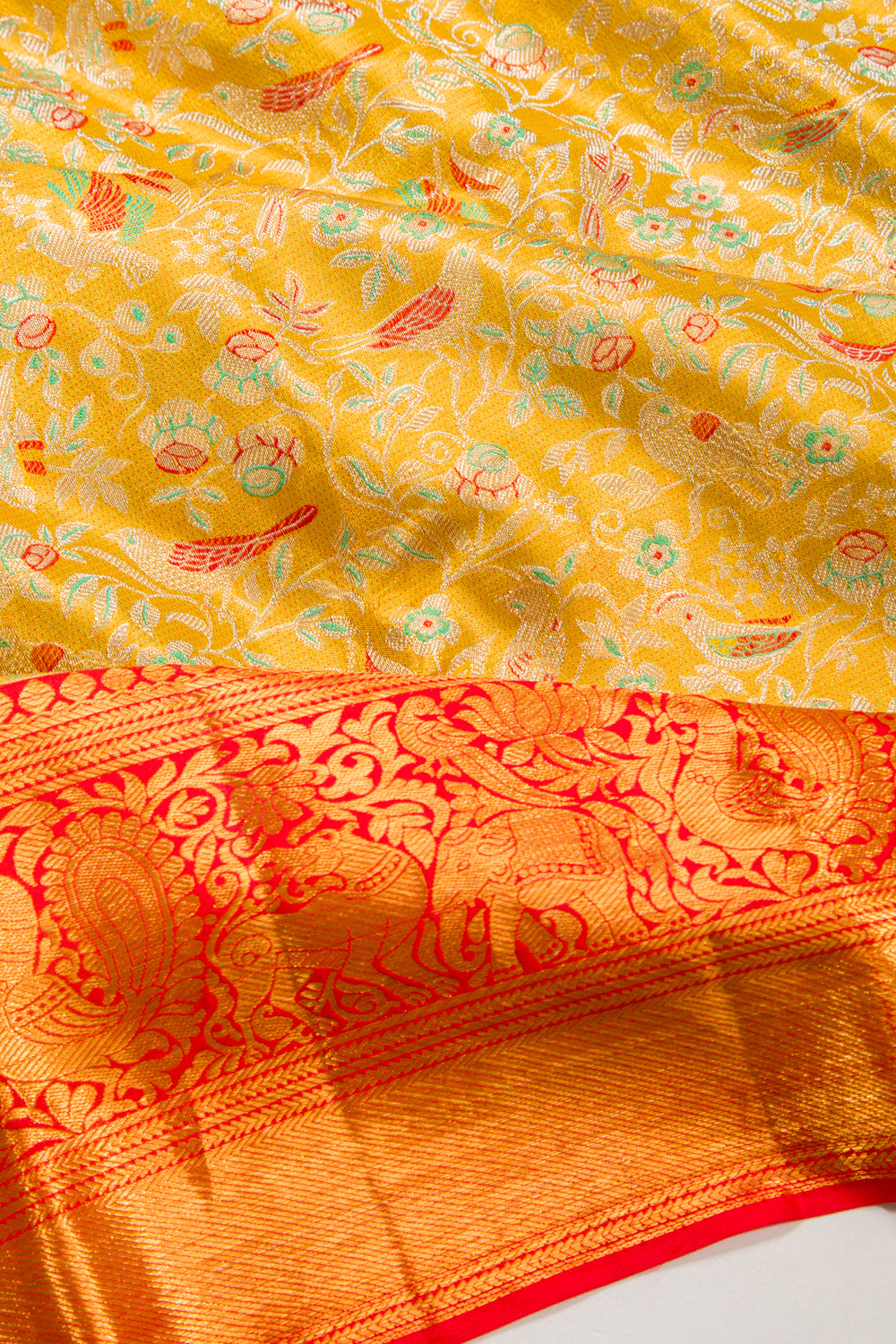 Kanchipuram Silk Tissue Jaal Yellow Saree