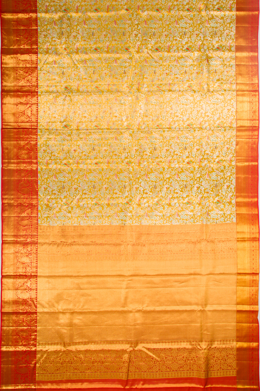 Kanchipuram Silk Tissue Jaal Yellow Saree