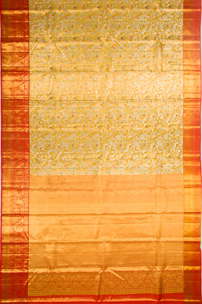 Kanchipuram Silk Tissue Jaal Yellow Saree
