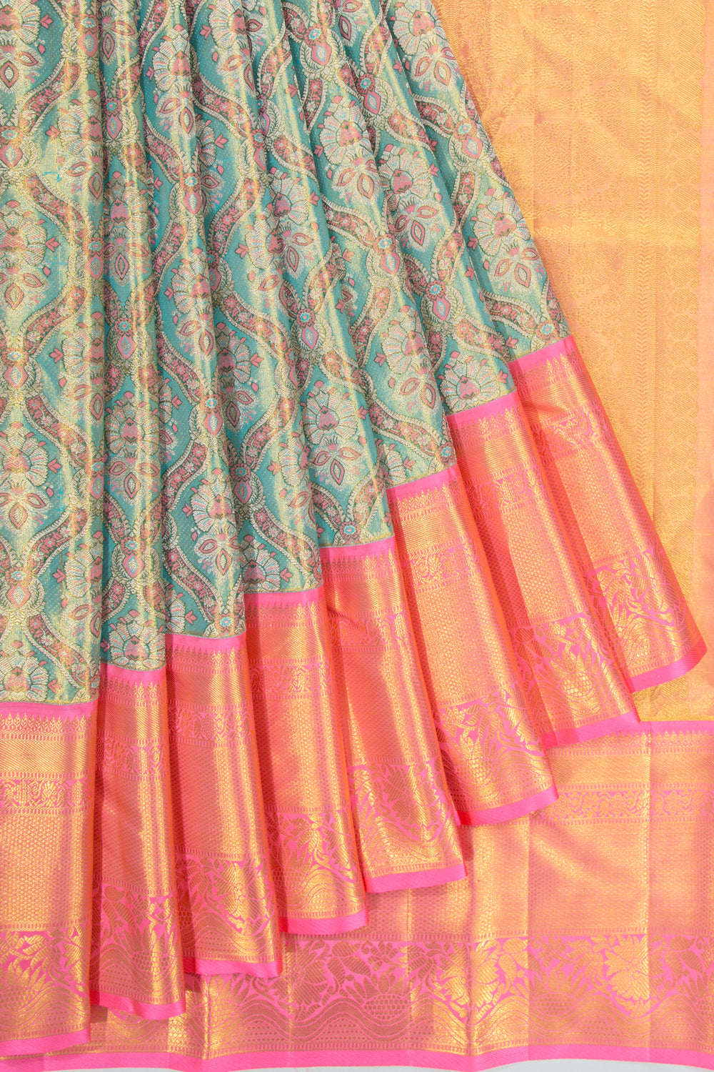 Kanchipuram Silk Tissue Brocade Blue Saree