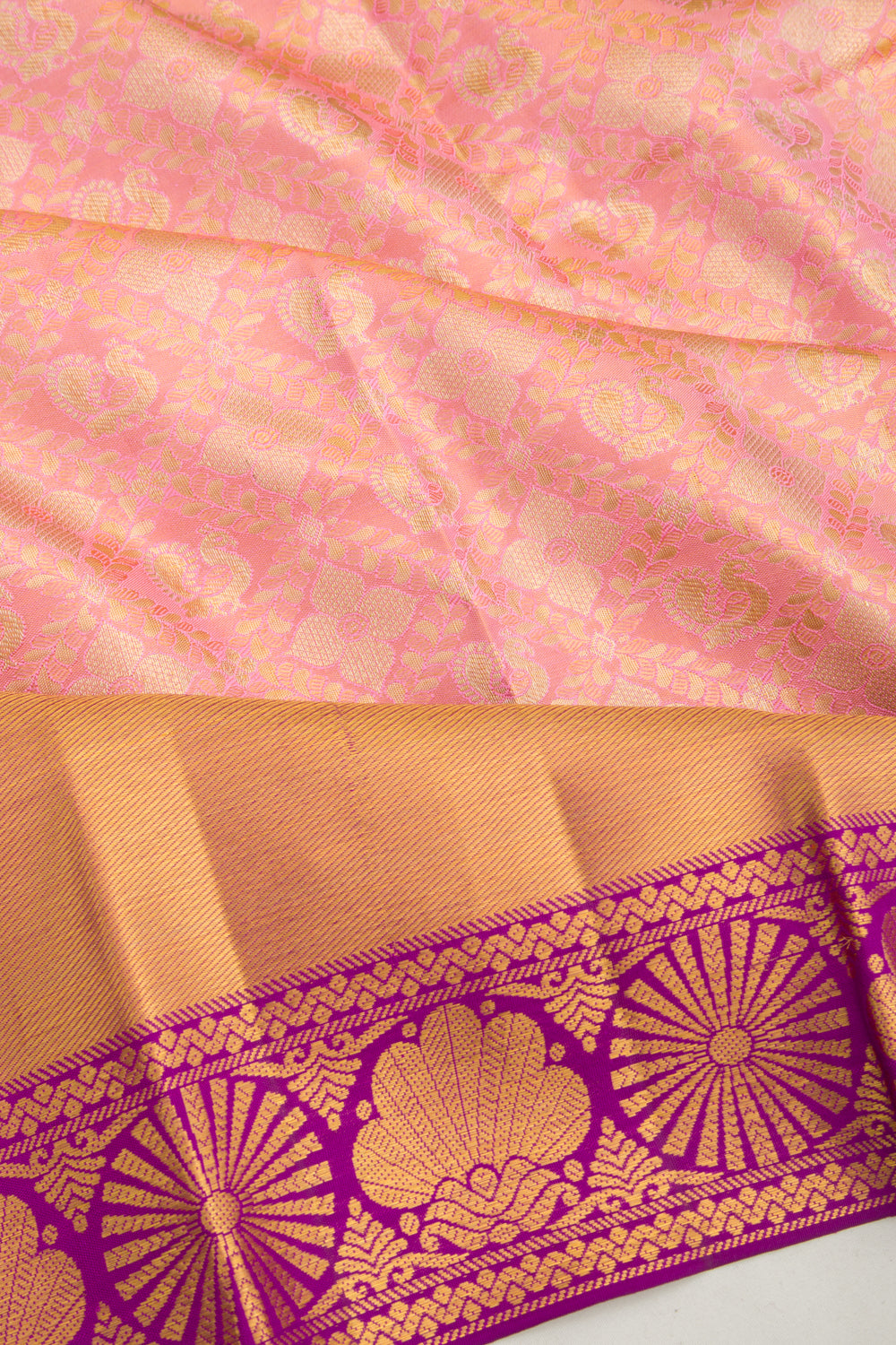 Taranga Kanchi Silk Tissue Jaal And Butta Pink Saree
