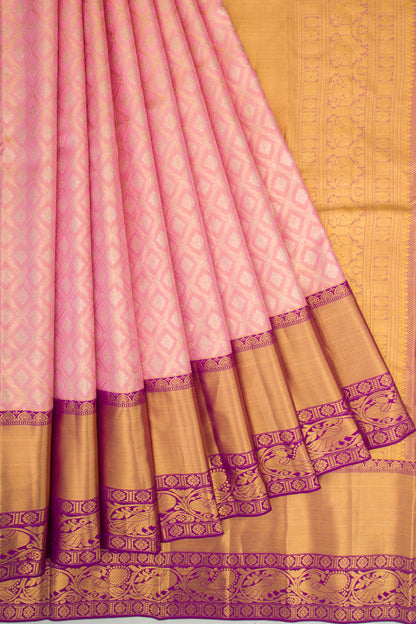 Taranga Kanchi Silk Tissue Checks And Butta Pink Saree