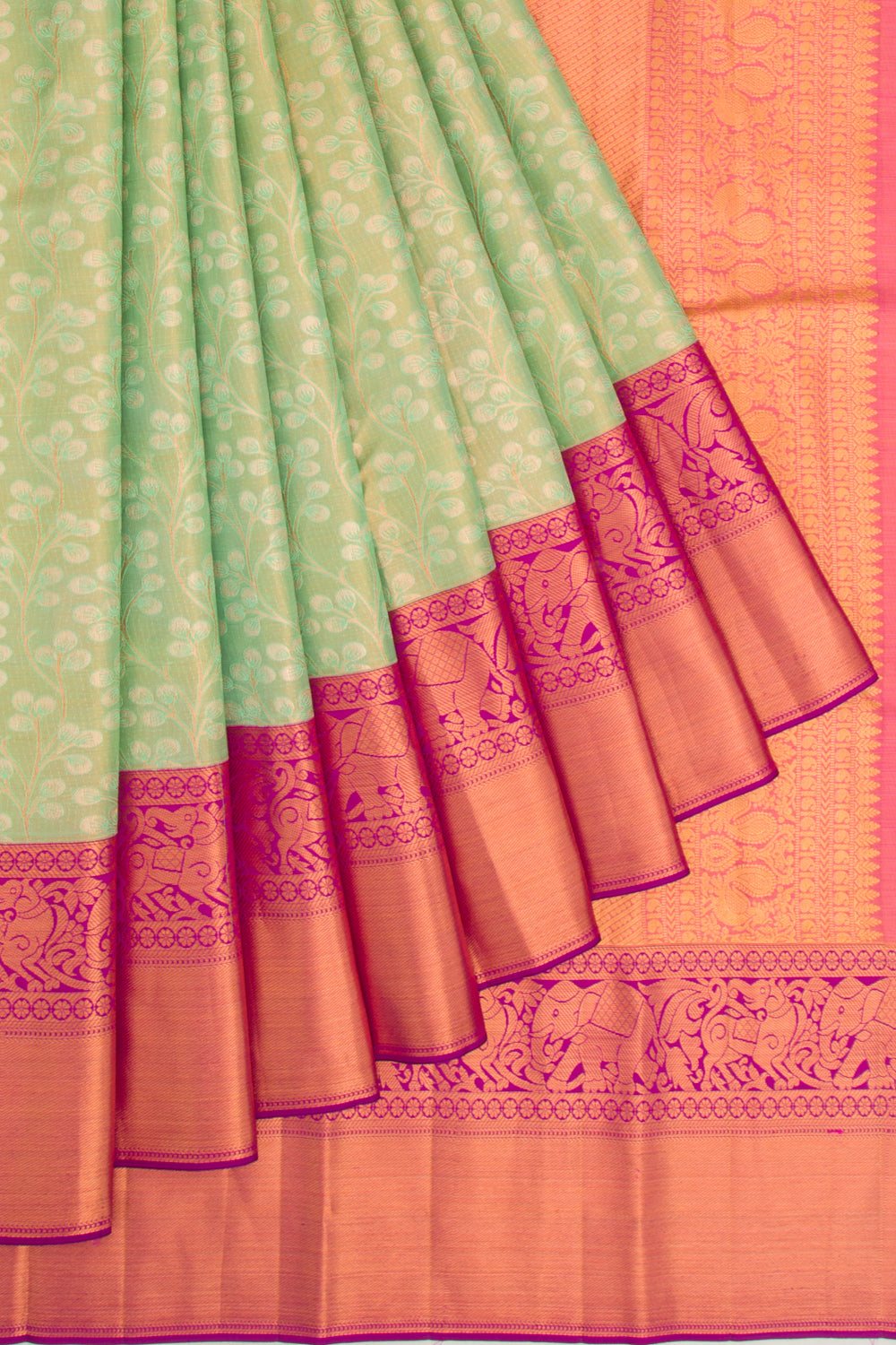Taranga Kanchi Silk Tissue Jaal Sea Green Saree