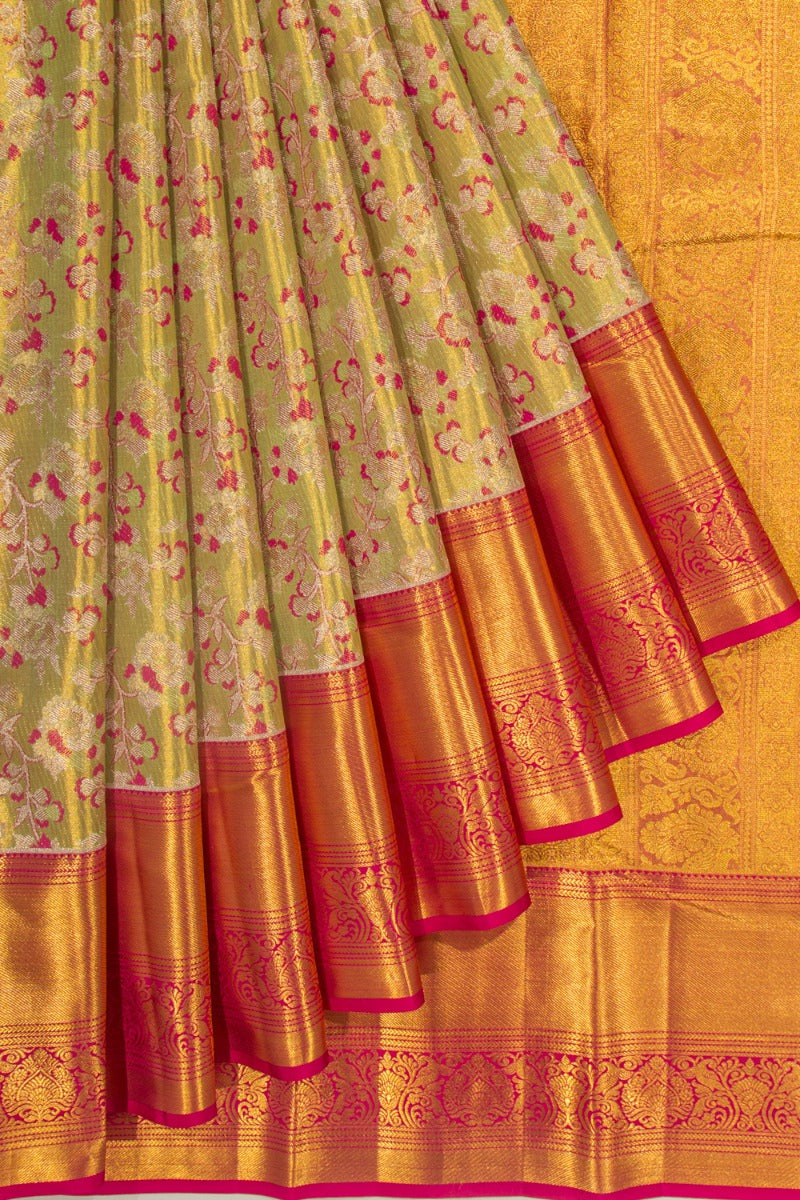 Taranga Kanchi Silk Tissue Jaal Green Saree