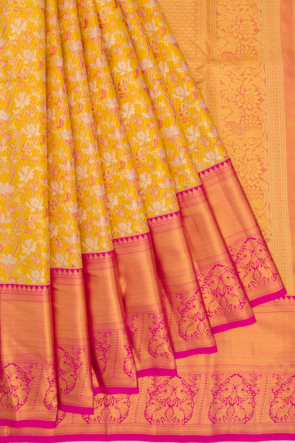 Taranga Kanchi Silk Tissue Jaal Yellow Saree