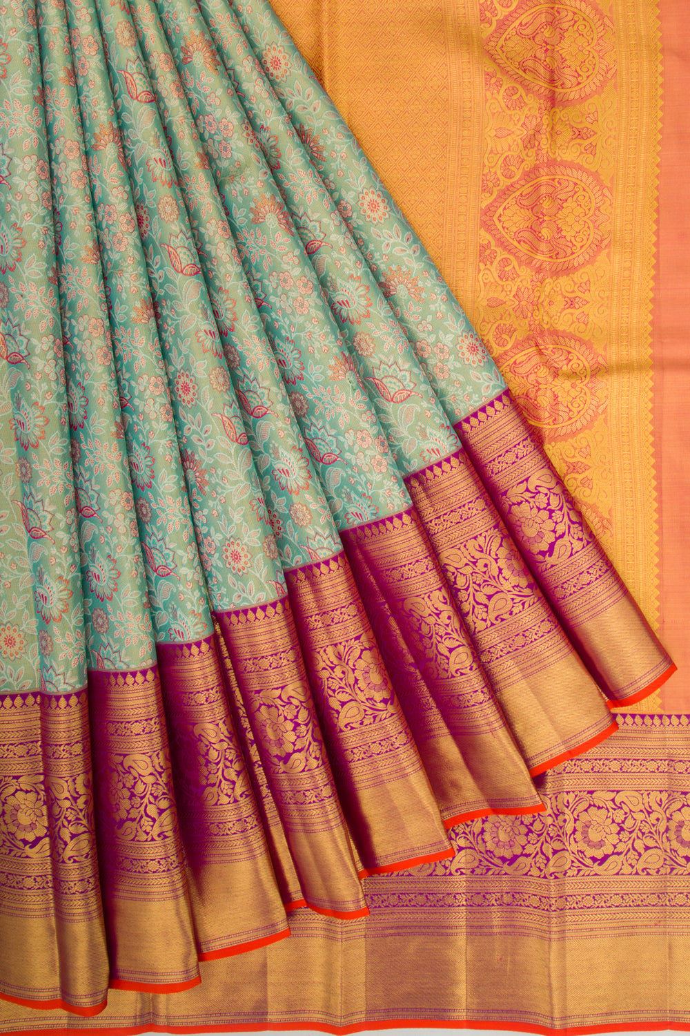 Taranga Kanchi Silk Tissue Brocade Sea Green Saree