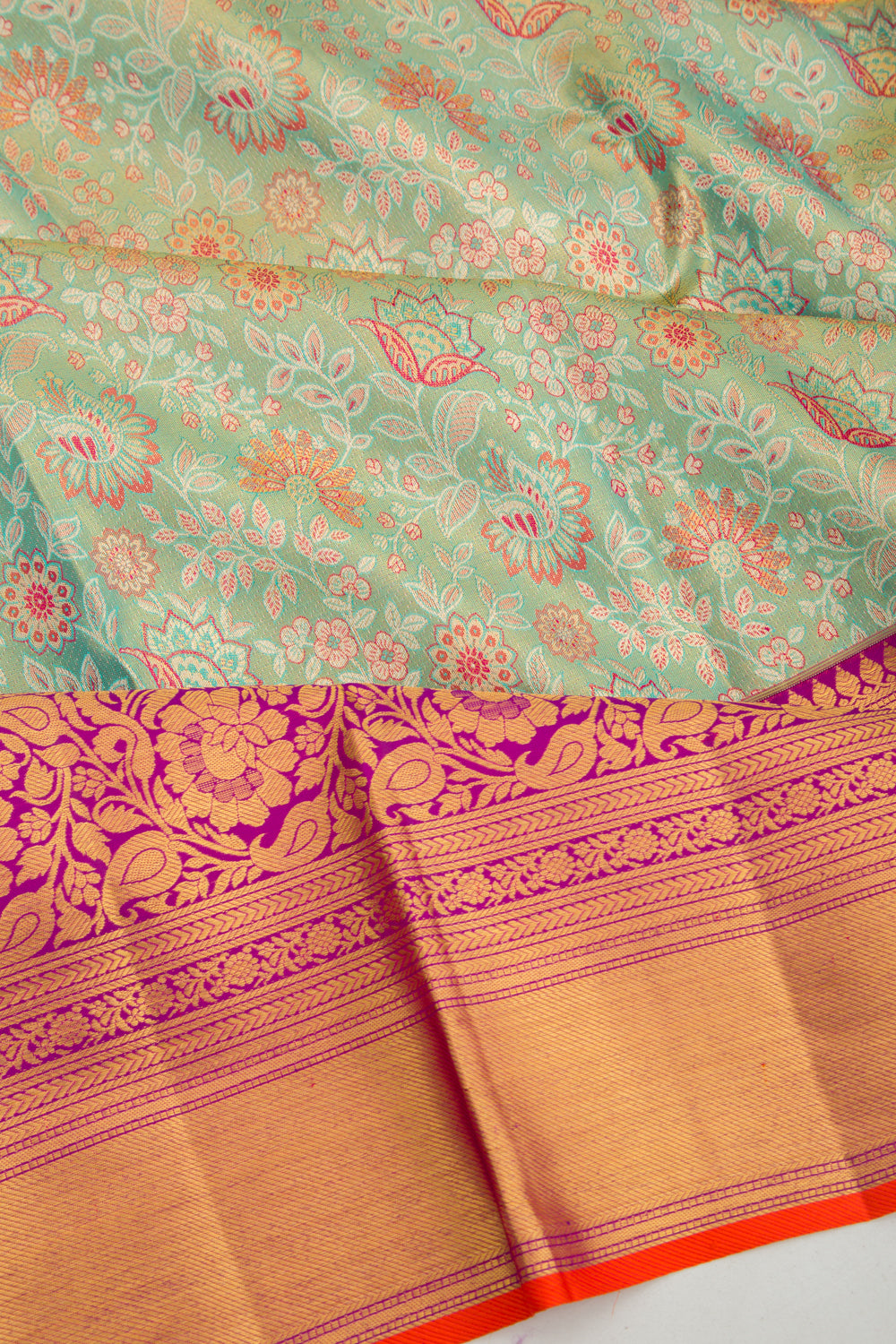 Taranga Kanchi Silk Tissue Brocade Sea Green Saree