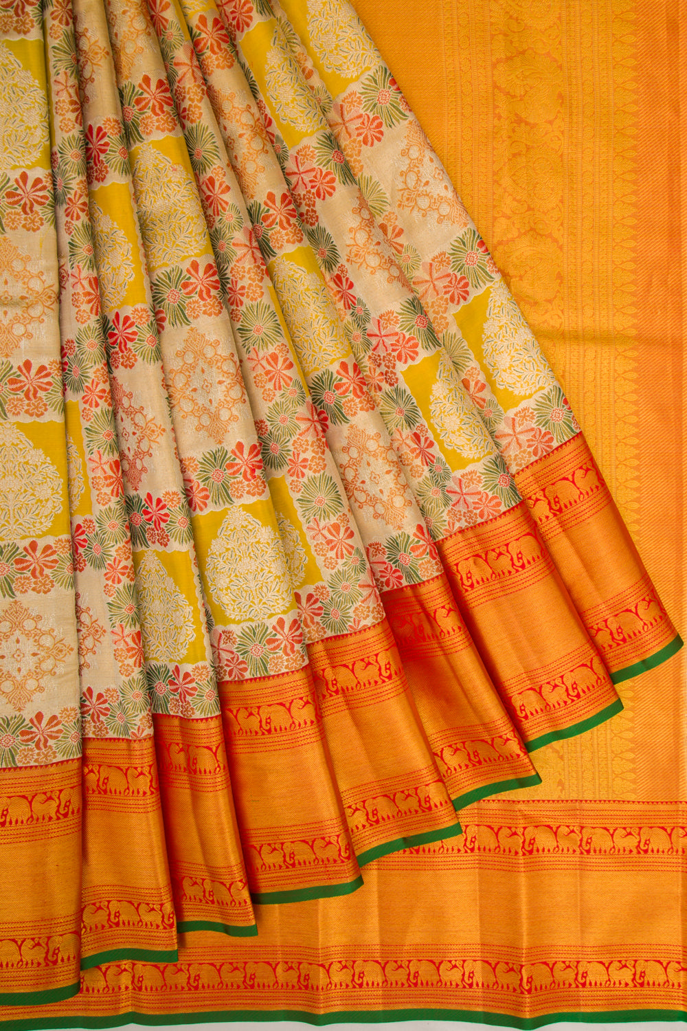 Kanchipuram Silk Tissue Brocade Gold Saree