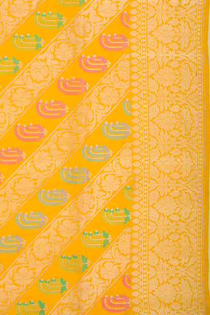 Banarasi Silk Kadwa Jaal Yellow Saree