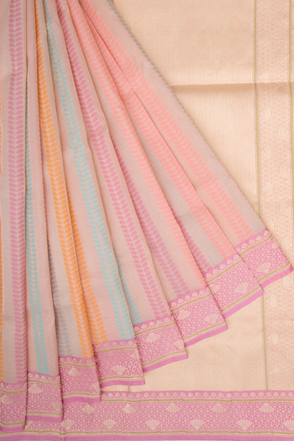 Banarasi Silk Tissue Brocade Peach Saree