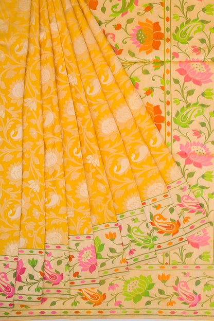 Banarasi Silk Kadwa Jaal Yellow Saree