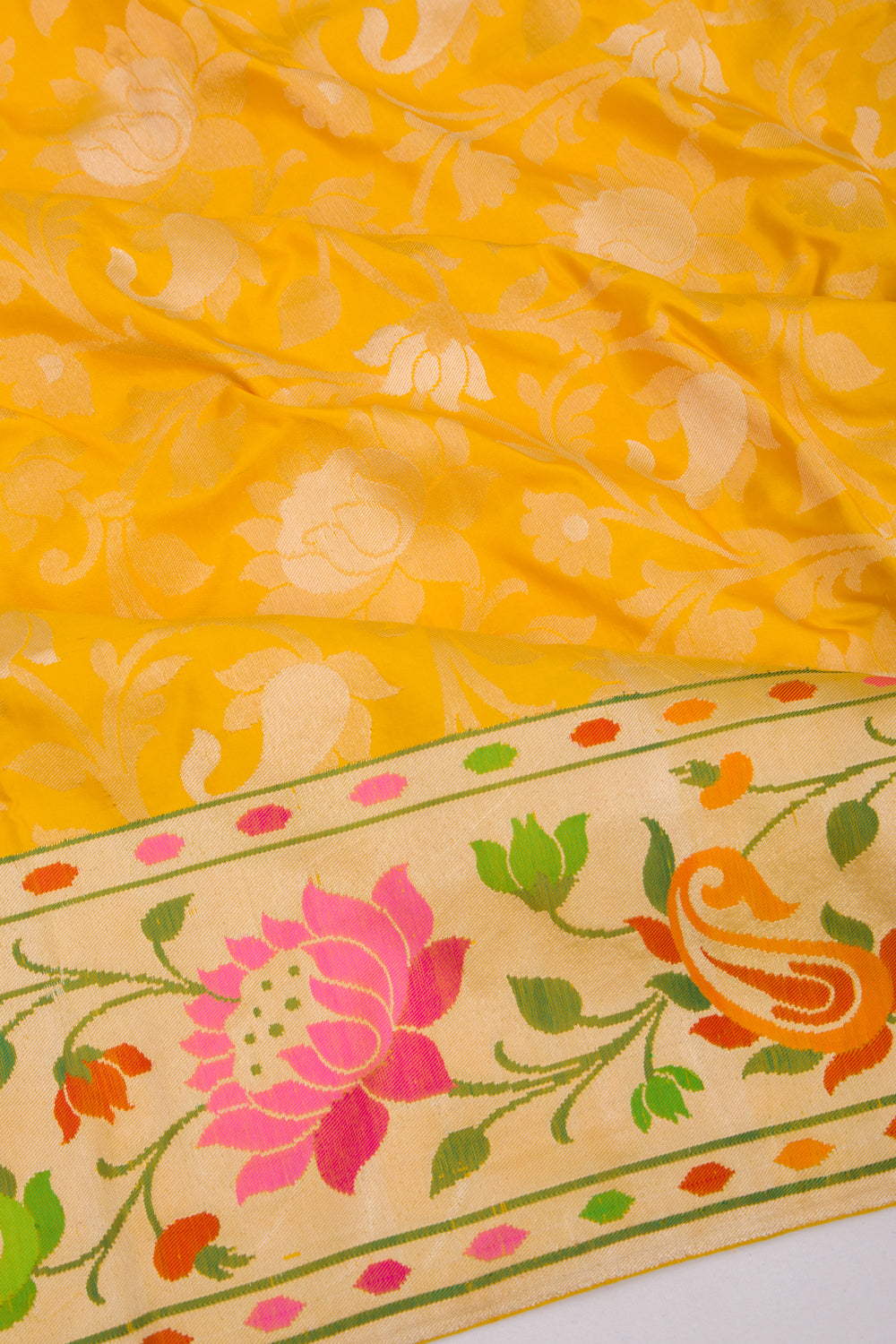 Banarasi Silk Kadwa Jaal Yellow Saree