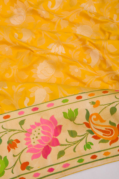 Banarasi Silk Kadwa Jaal Yellow Saree