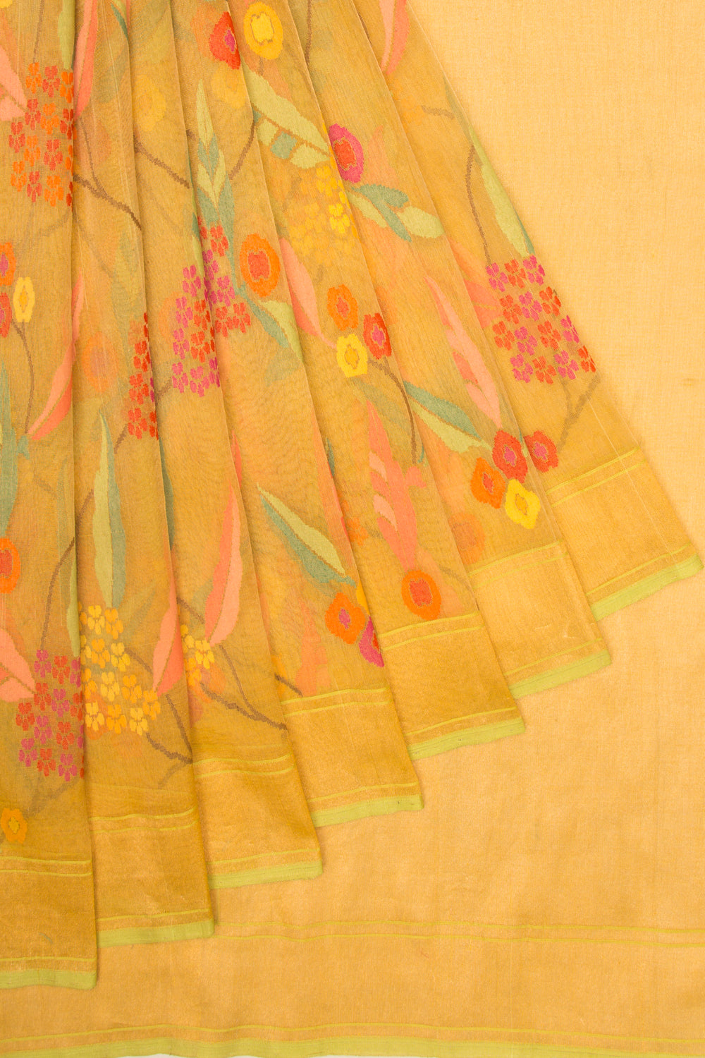 Ponduru Handspun Cotton All Over Jamdani Tissue Mustard Yellow Saree