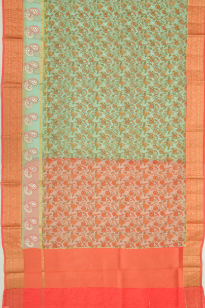 Organza Floral Printed Green Saree