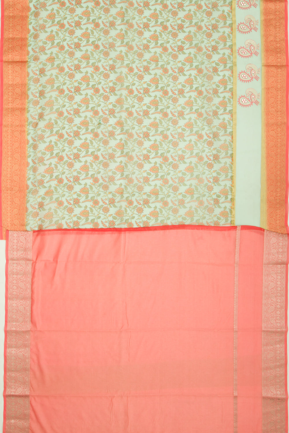 Organza Floral Printed Green Saree