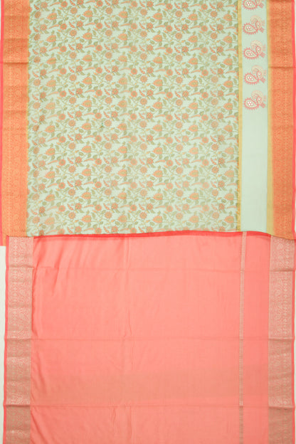 Organza Floral Printed Green Saree