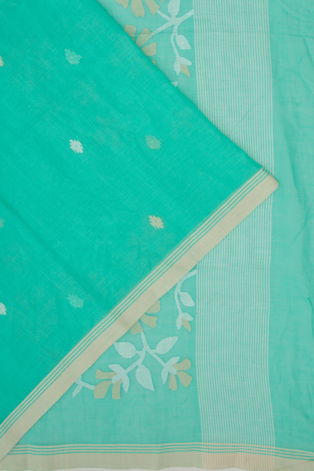 Phulia Cotton Butta Sea Green Saree