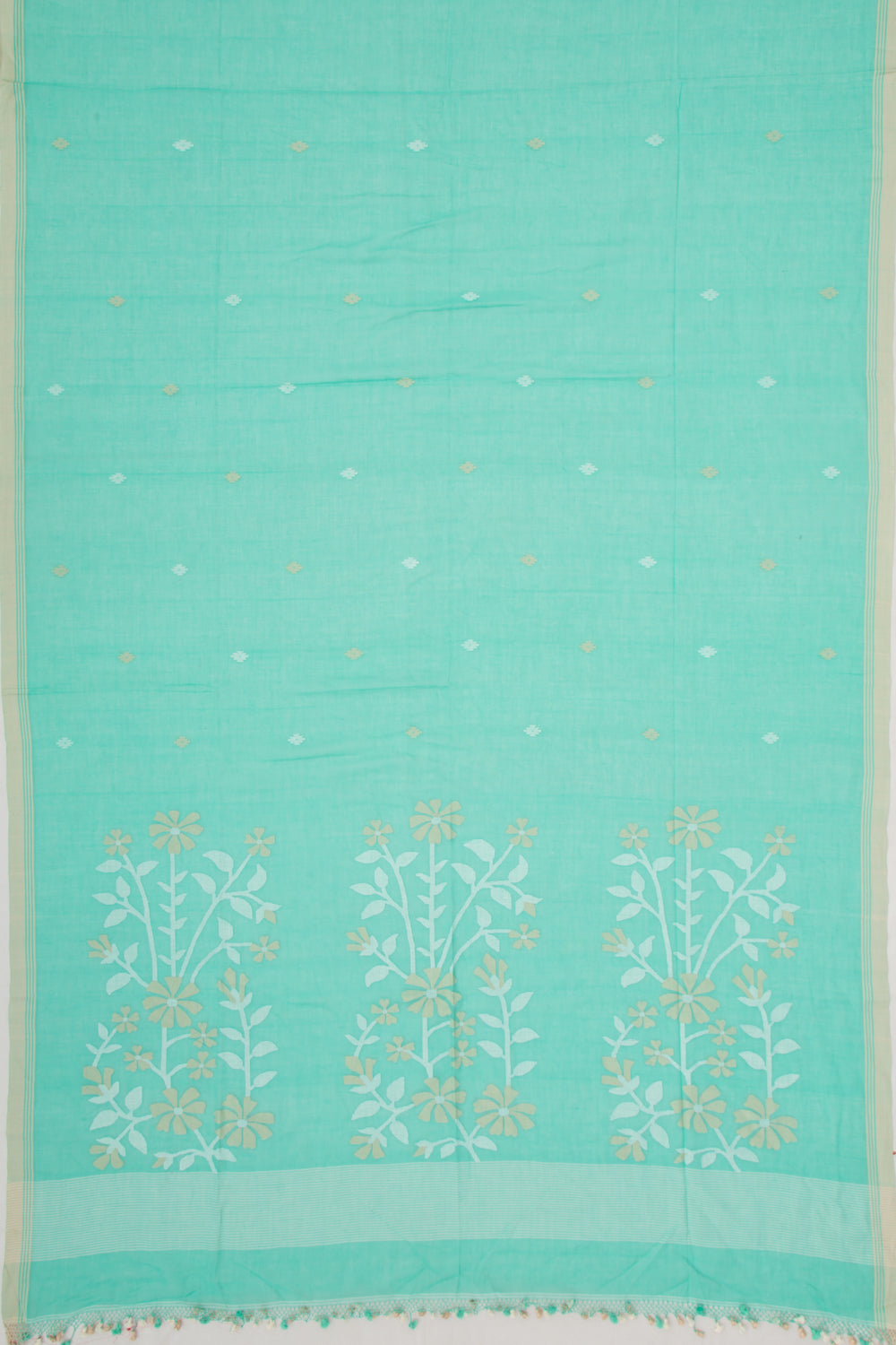 Phulia Cotton Butta Sea Green Saree