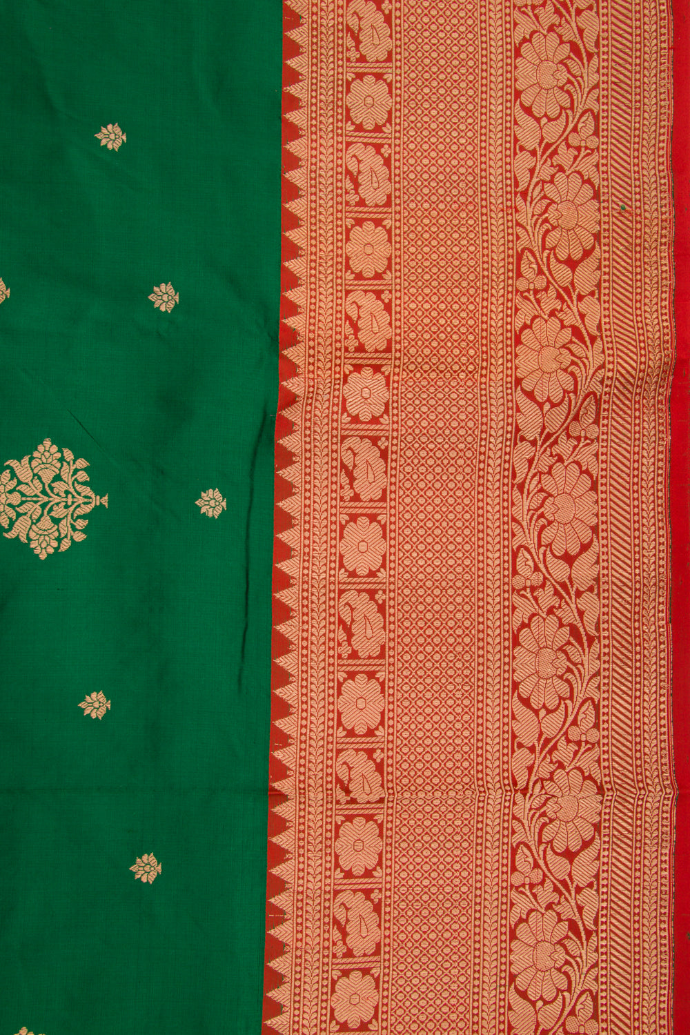 Banarasi Katan Silk Butta Bottle Green Saree