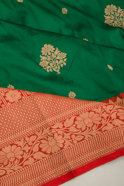Banarasi Katan Silk Butta Bottle Green Saree